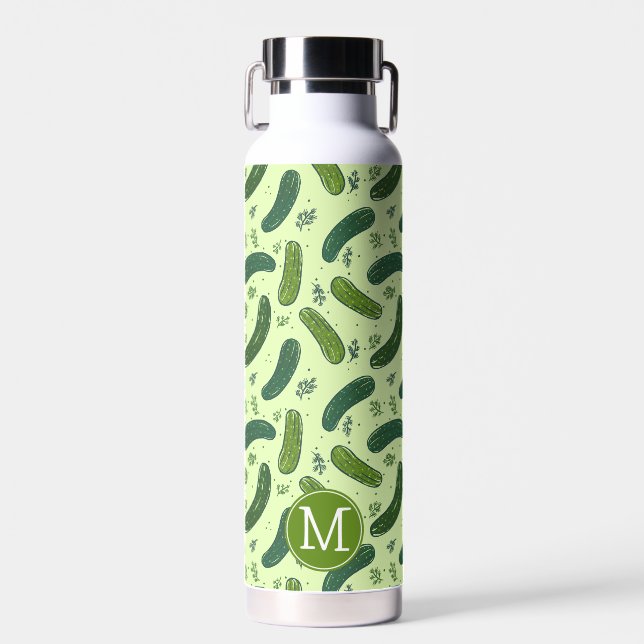 Bouteille D'eau Motif et monogramme de la selle de la main tirée (Avant)