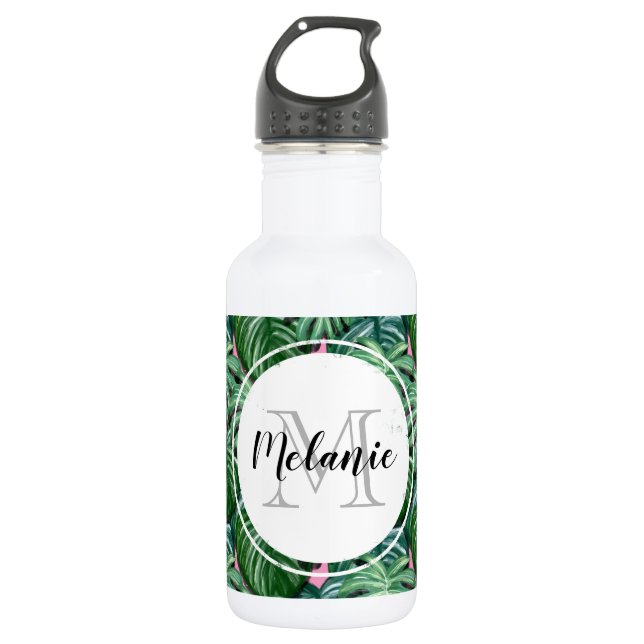 Bouteille D'eau Motif exotique Feuille tropical vert (Devant)