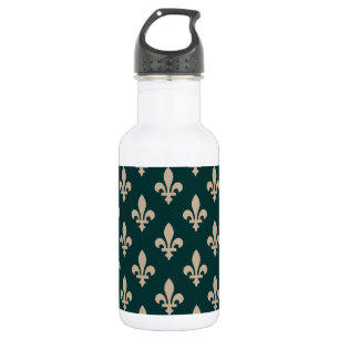 Bouteille D'eau Motif Fleur de Lis, Crème Royale Française sur Fon