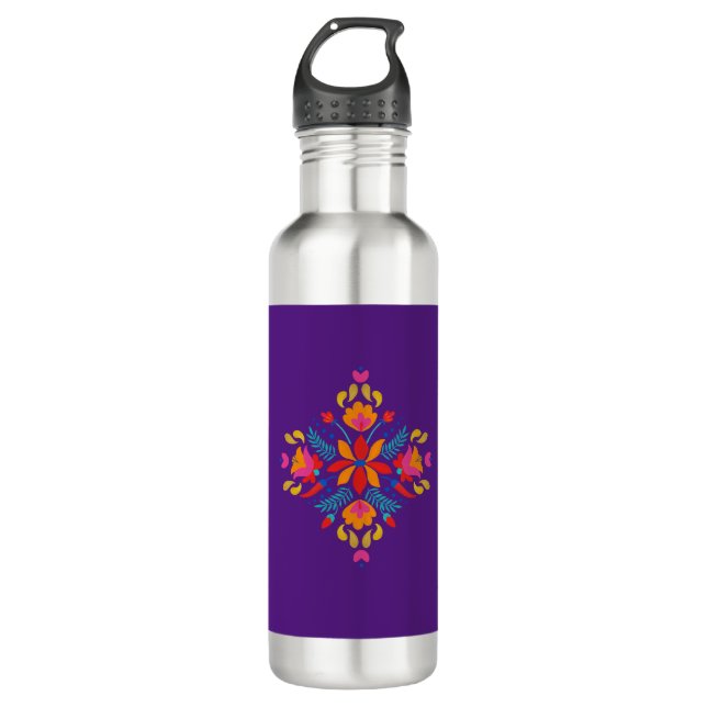 Bouteille d'eau Motif Fleur Mexicaine customisée (Devant)