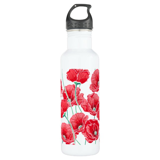 Bouteille D'eau Motif floral de champ rouge de pavot de souvenir (Devant)
