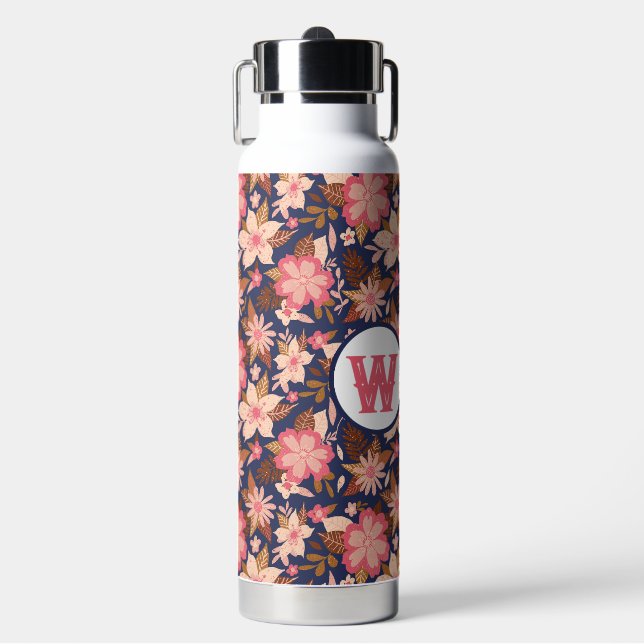 Bouteille D'eau Motif floral rose amusant Monogramme (Salle de sport)