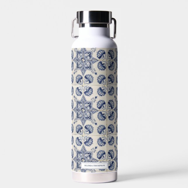 Bouteille D'eau Motif géométrique bleu vintage (Avant)