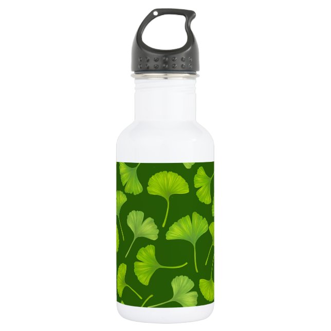 Bouteille D'eau Motif Ginkgo sur vert foncé (Devant)
