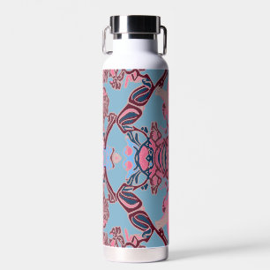 Bouteille D'eau Motif moderne baroque en bleu Bourgogne rose