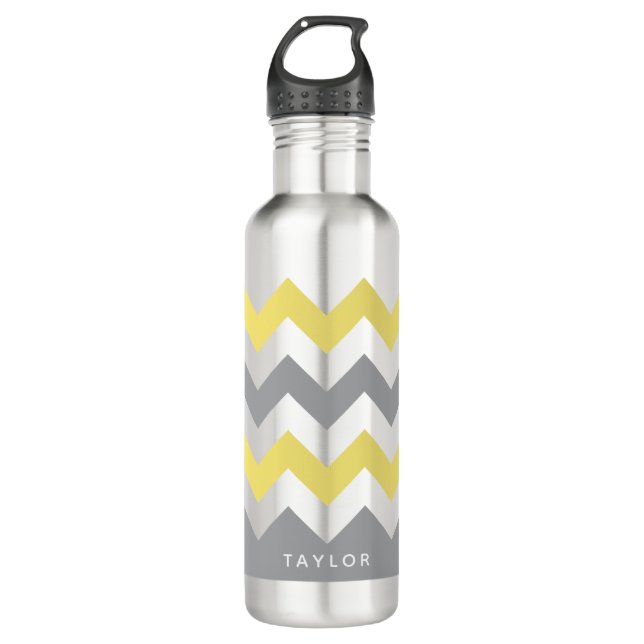 Bouteille D'eau Motif moderne gris jaune Chevron (Devant)