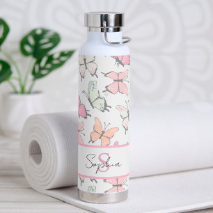 Bouteille D'eau Motif papillon avec nom et monogramme