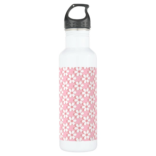 Bouteille D'eau Motif rose et blanc sur rose clair (Devant)