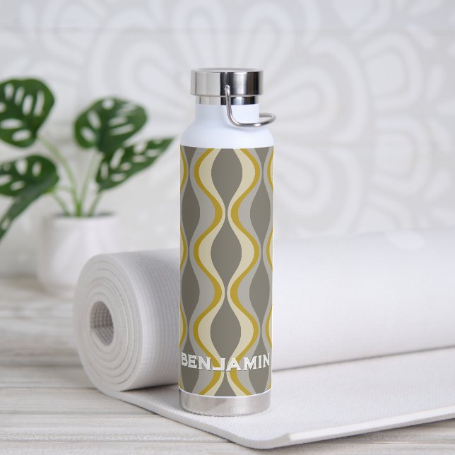 Bouteille D'eau motif super rétro - monogramme - taupe or (Yoga)