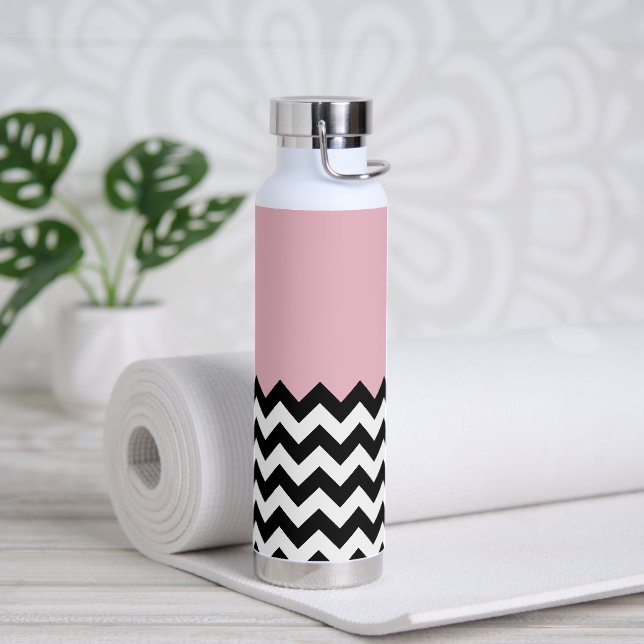 Bouteille D'eau Motif Zigzag noir et blanc, Chevron, rose (Yoga)