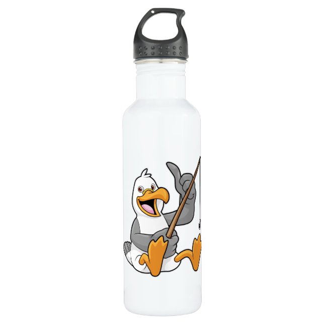 Bouteille D'eau Mouette à pêche avec bâton de pêche (Devant)