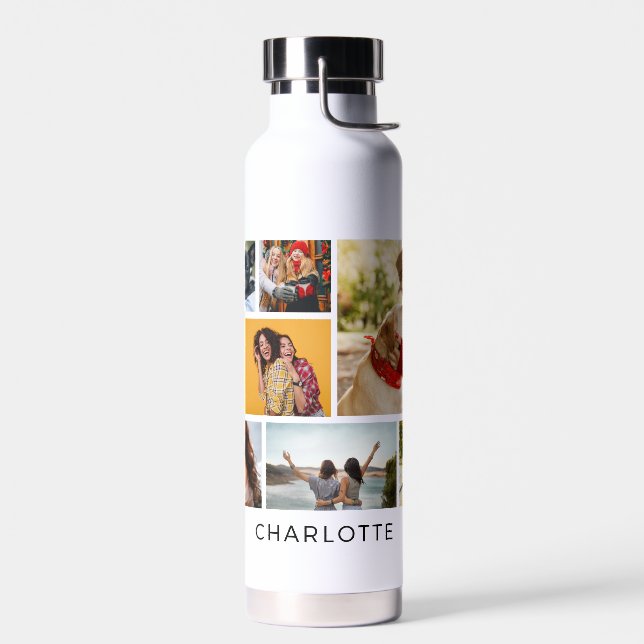 Bouteille D'eau Multi Photo Collage Modern Personalized Name (Gauche)