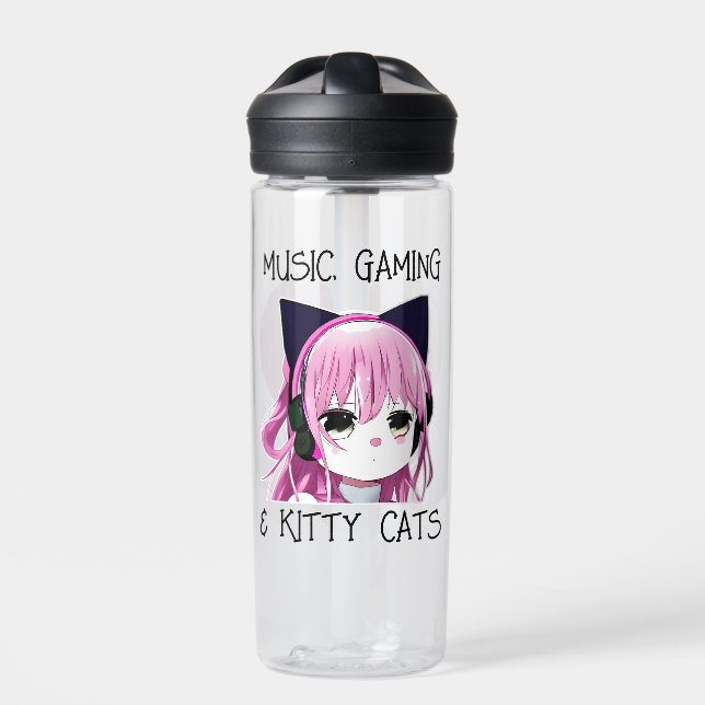 Bouteille D'eau Musique personnalisée Jeu et chat Kitty Anime Girl (Extérieur)