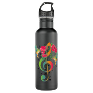 Bouteille D'eau Musique Treble Clef Rose Hummingbird Notes musical