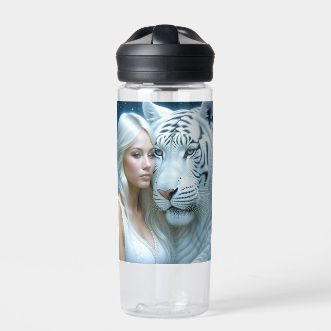 Bouteille D'eau Mystical White Tiger and Woman Personnalisé (Extérieur)