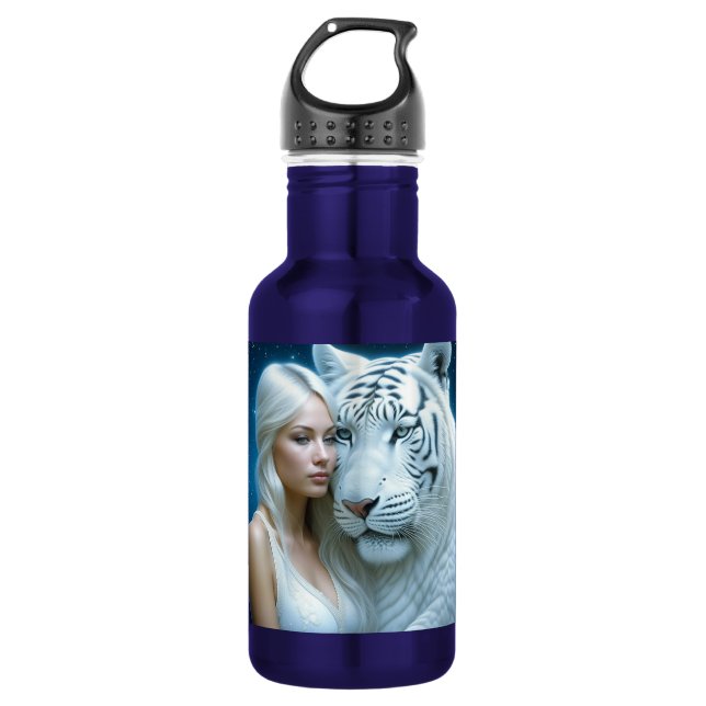 Bouteille D'eau Mystical White Tiger and Woman Personnalisé (Devant)
