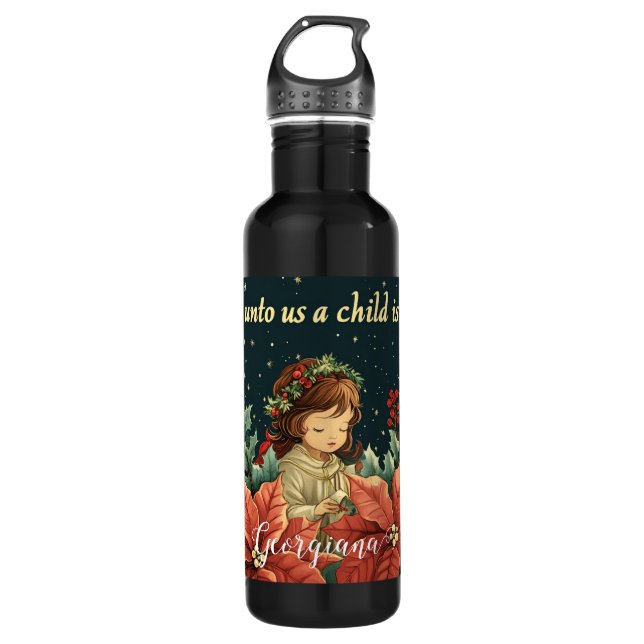 Bouteille D'eau Nativité biblique personnalisée Enfant & Verse (Devant)
