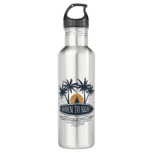 Bouteille D'eau Né À Surf Palm Trees Surfboard Logo Vintage