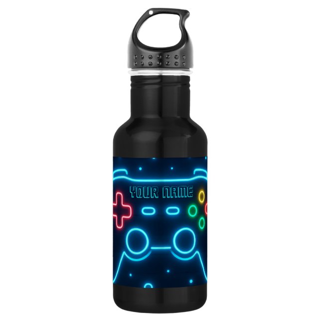 Bouteille d'eau Neon Gamer - Nom personnalisé (Devant)