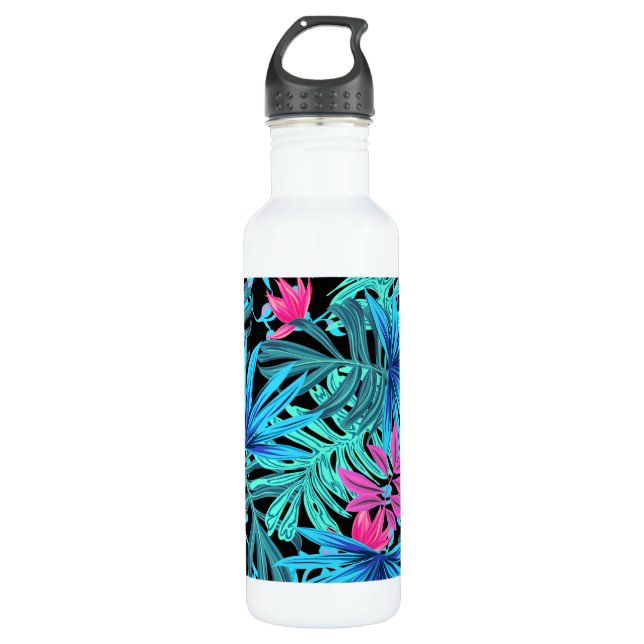 Bouteille D'eau Neon Pink and Blue Tropical Plant Pattern (Devant)