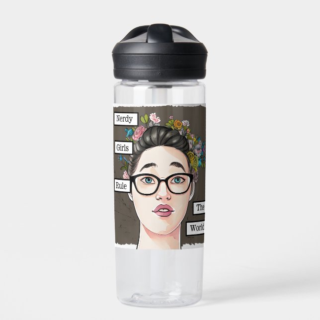 Bouteille D'eau Nerdy Girls dirigent le monde (Extérieur)