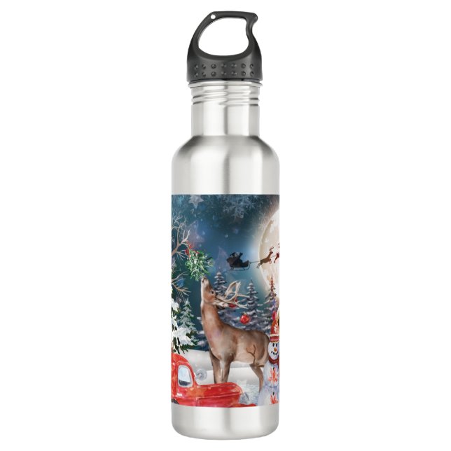 Bouteille D'eau Noël Camion Rouge Père Noël Rustique Vacances d'hi (Devant)