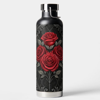 BOUTEILLE D'EAU NOIR AVEC ROSES ROUGES GOTHIQUES