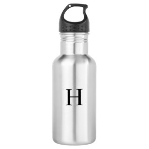 Bouteille D'eau Noir Classique Élégant Monogramme