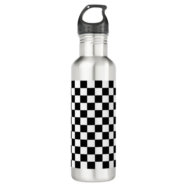 Bouteille D'eau Noir et blanc Checkered (Devant)