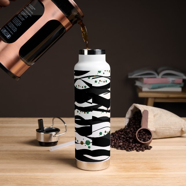 Bouteille D'eau Noir et blanc contemporain (Extérieur)