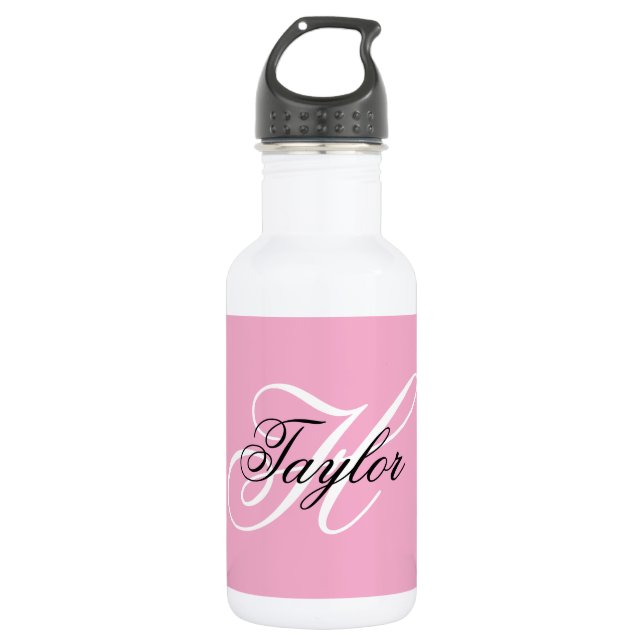 Bouteille D'eau Noir et blanc Fatigue Monogramme rose (Devant)