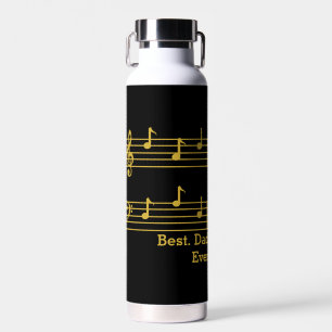 BOUTEILLE D'EAU NOIR GOLD NOTES MEILLEUR PAPA JAMAIS TREBLE BASES