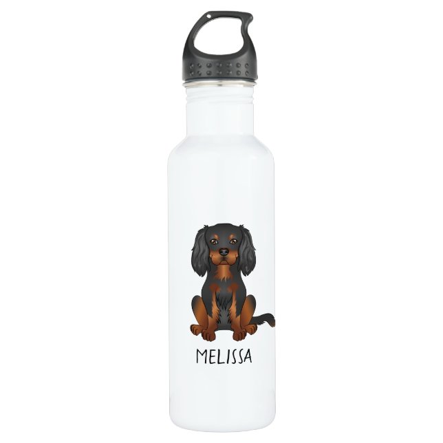 Bouteille D'eau Noir & Tan Cavalier King Charles Spaniel & Nom (Devant)