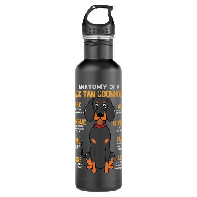 Bouteille D'eau Noir Tan Coonhound Anatomie Funny Chien Maman Papa (Devant)