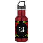 Bouteille d'eau noire avec motif de fleur de rose 