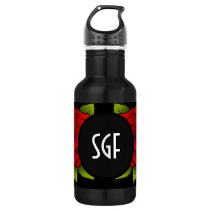 Bouteille d'eau noire avec Motif de fleurs de rose
