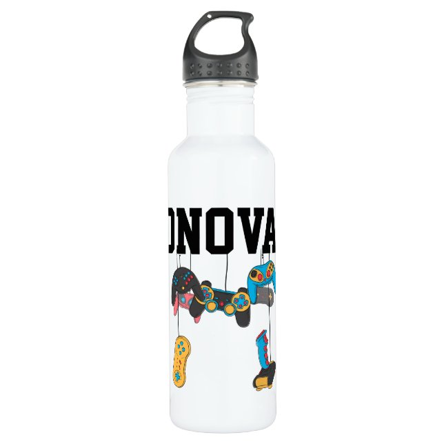 Bouteille D'eau Nom avec contrôleurs de jeu vidéo (Devant)