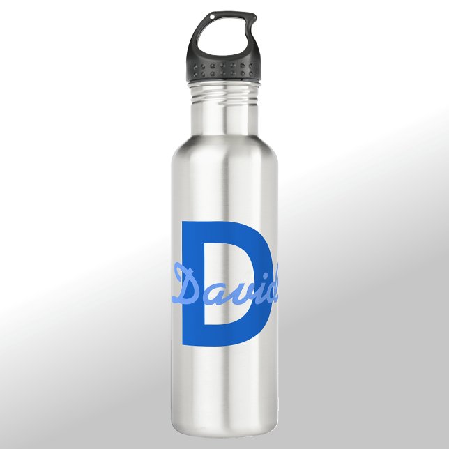 Bouteille D'eau Nom bleu et monogramme (Créateur téléchargé)