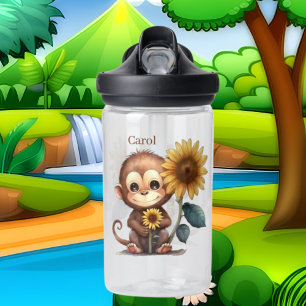 Bouteille D'eau Nom d'ajout du singe du pays mignon