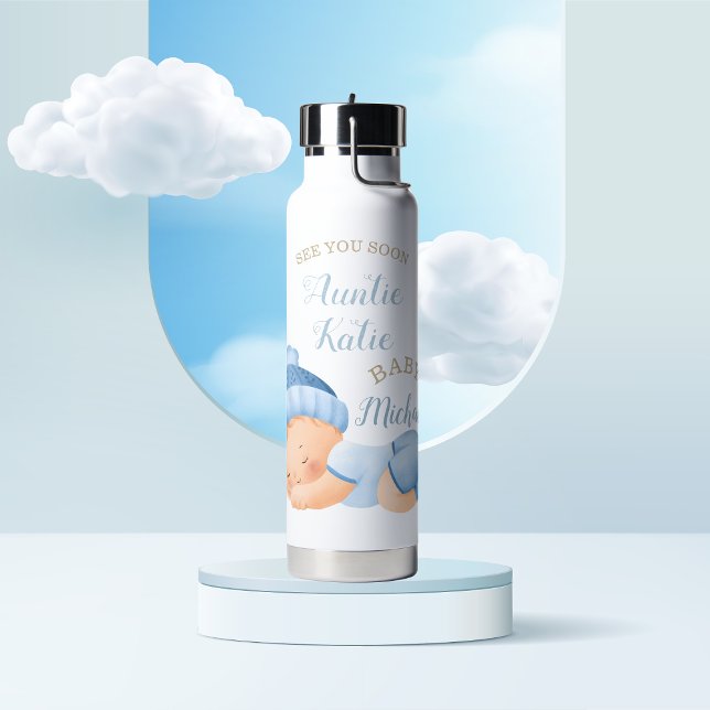 Bouteille D'eau Nom de bébé personnalisé Garçon couchant (Créateur téléchargé)