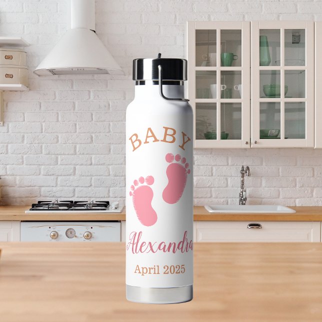 Bouteille D'eau Nom de bébé rose personnalisé Faire-part (Créateur téléchargé)