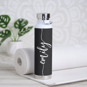 Bouteille D'eau Nom de calligraphie noir et blanc tendance