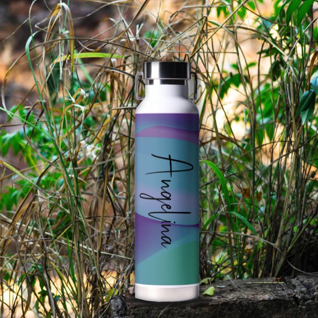 Bouteille D'eau Nom de dégradé violet turquoise (Créateur téléchargé)