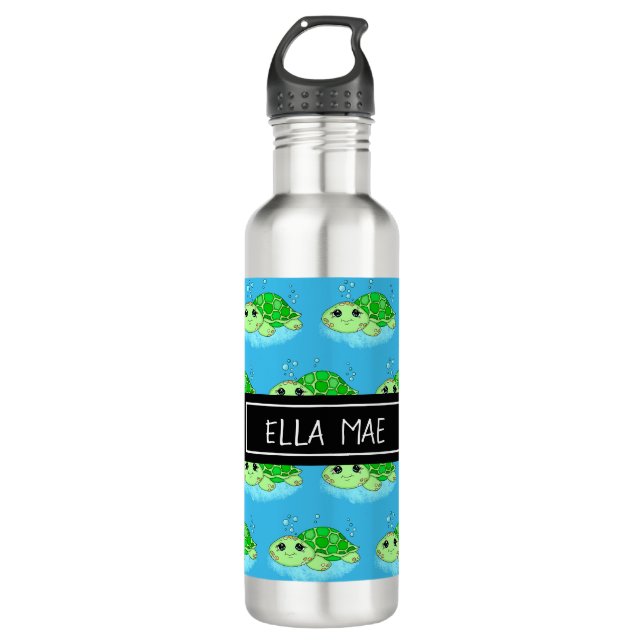 Bouteille D'eau Nom de dessin personnalisé de la tortue mûre (Devant)