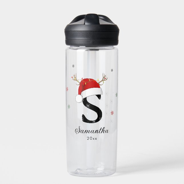 Bouteille D'eau Nom de la lettre Santa Hat | Monogramme | Initiale (Extérieur)