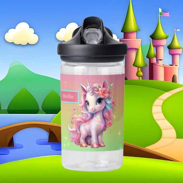 Bouteille D'eau Nom de la licorne de l'imaginaire mignon (Créateur téléchargé)