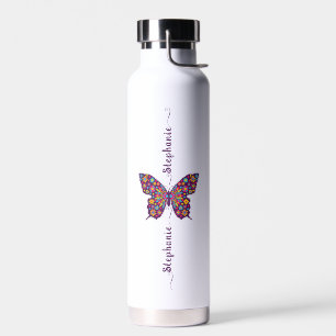 Bouteille D'eau Nom de papillon rose mou Minimaliste Personnalisé