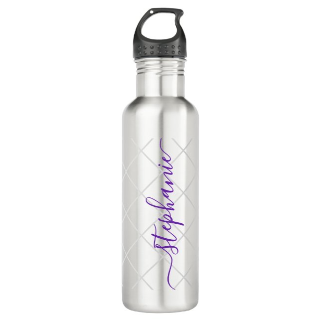 Bouteille D'eau Nom de script personnalisé sport violet (Devant)