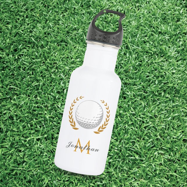 Bouteille D'eau Nom du golf et premier monogramme Père Golfer Ball (Créateur téléchargé)