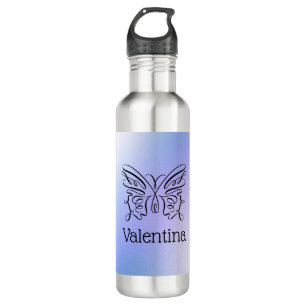 Bouteille D'eau Nom du monogramme de papillon holographique bleu